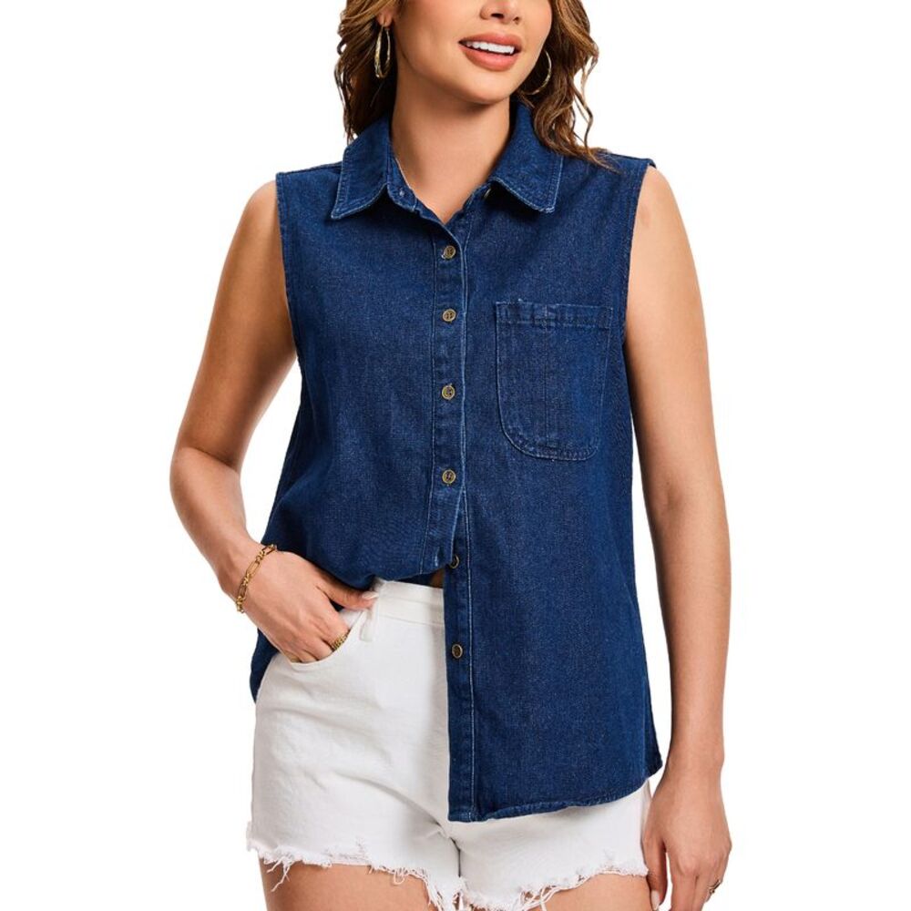 Women's Sleeveless Denim Tank Top Dark Blue